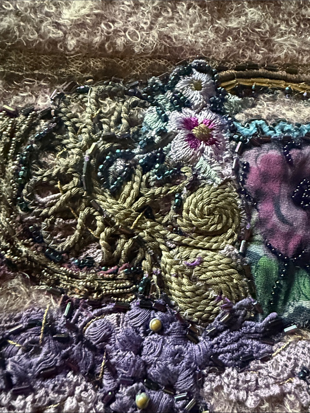 Vintage Cache handmade Lavender Boho Embellished beaded crochet Crewneck Sweater - Picture 12 of 14